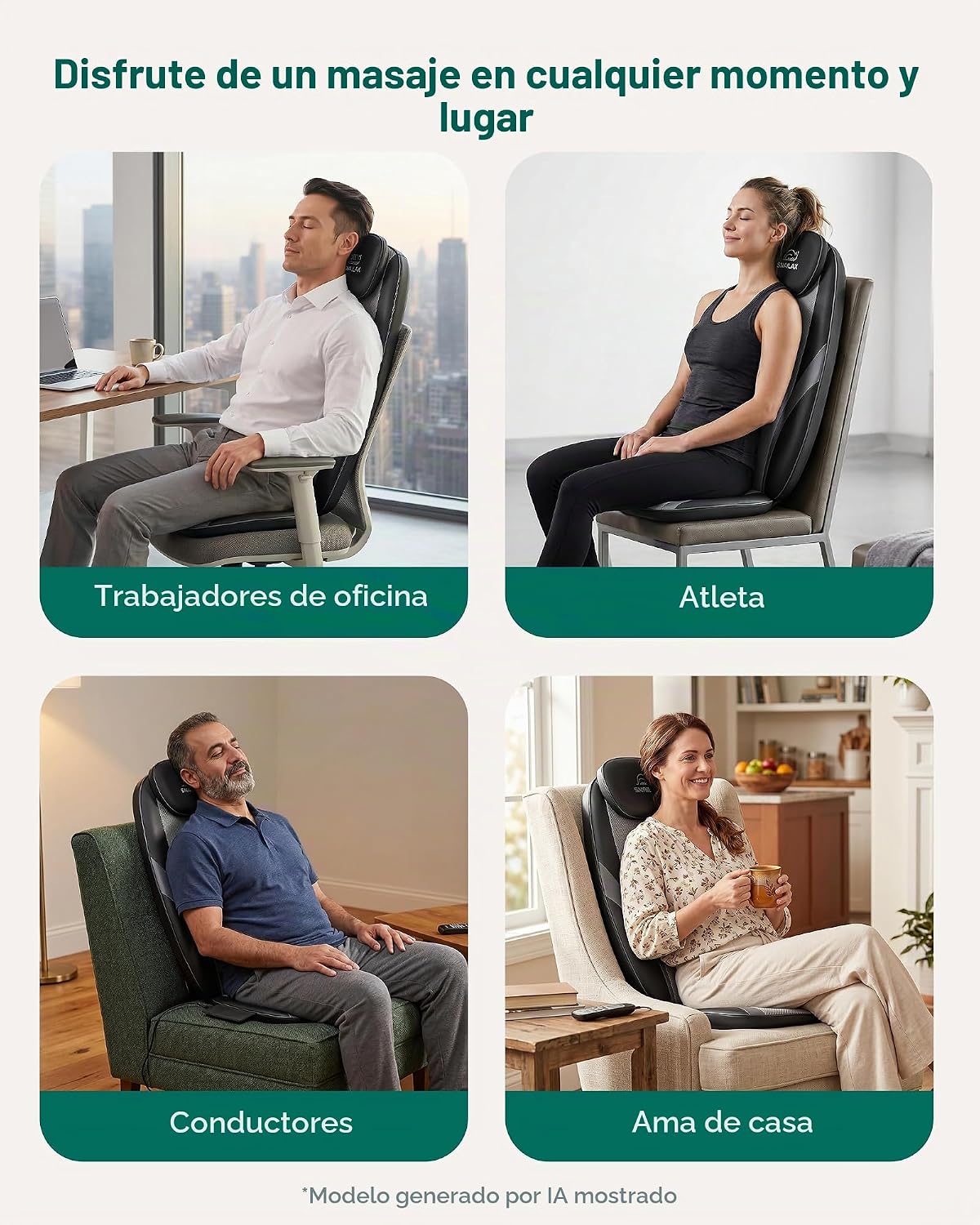 Snailax Shiatsu - Masajeador de espalda con almohadilla de masaje t...