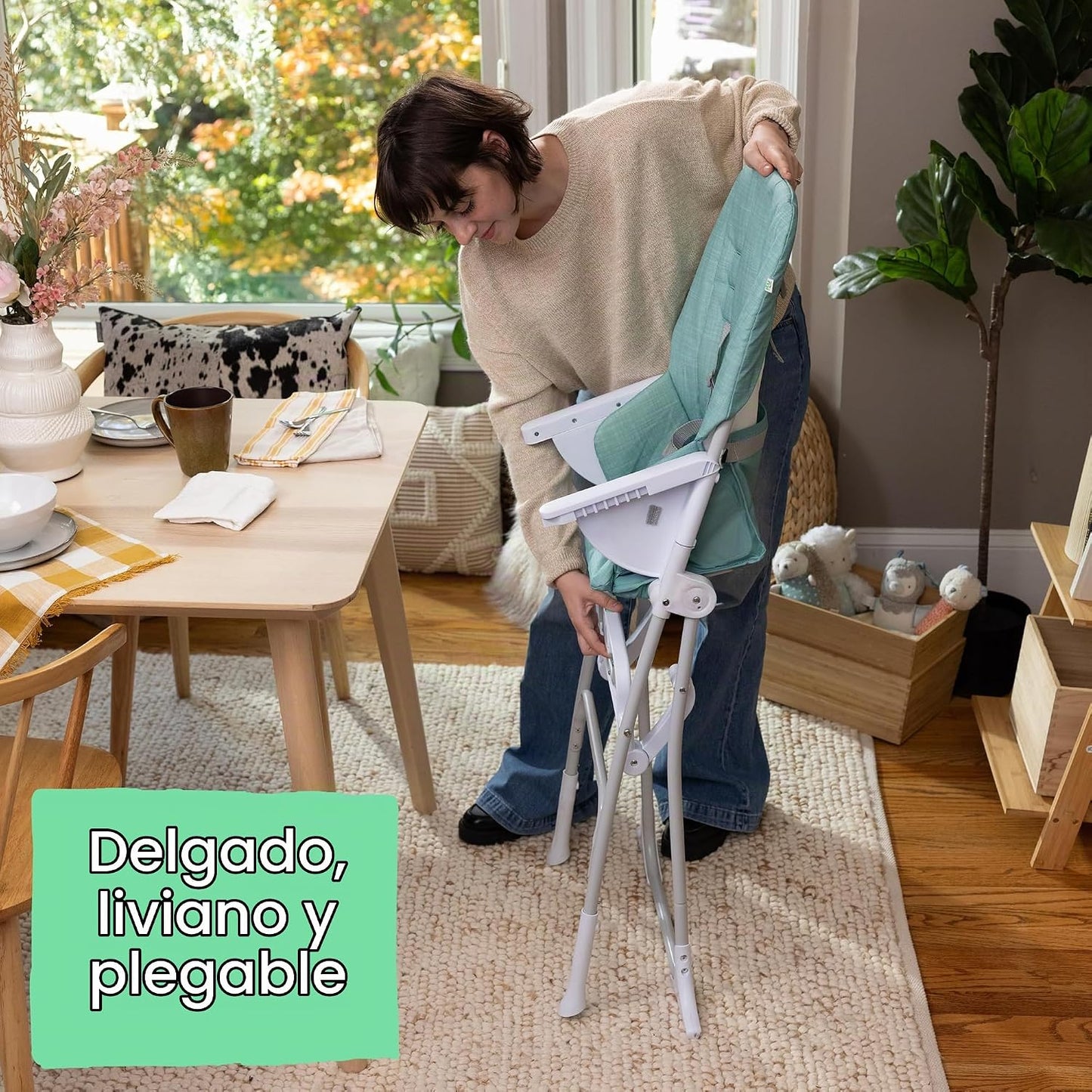 Ingenuity Sun Valley Silla alta plegable compacta para bebé, placa...