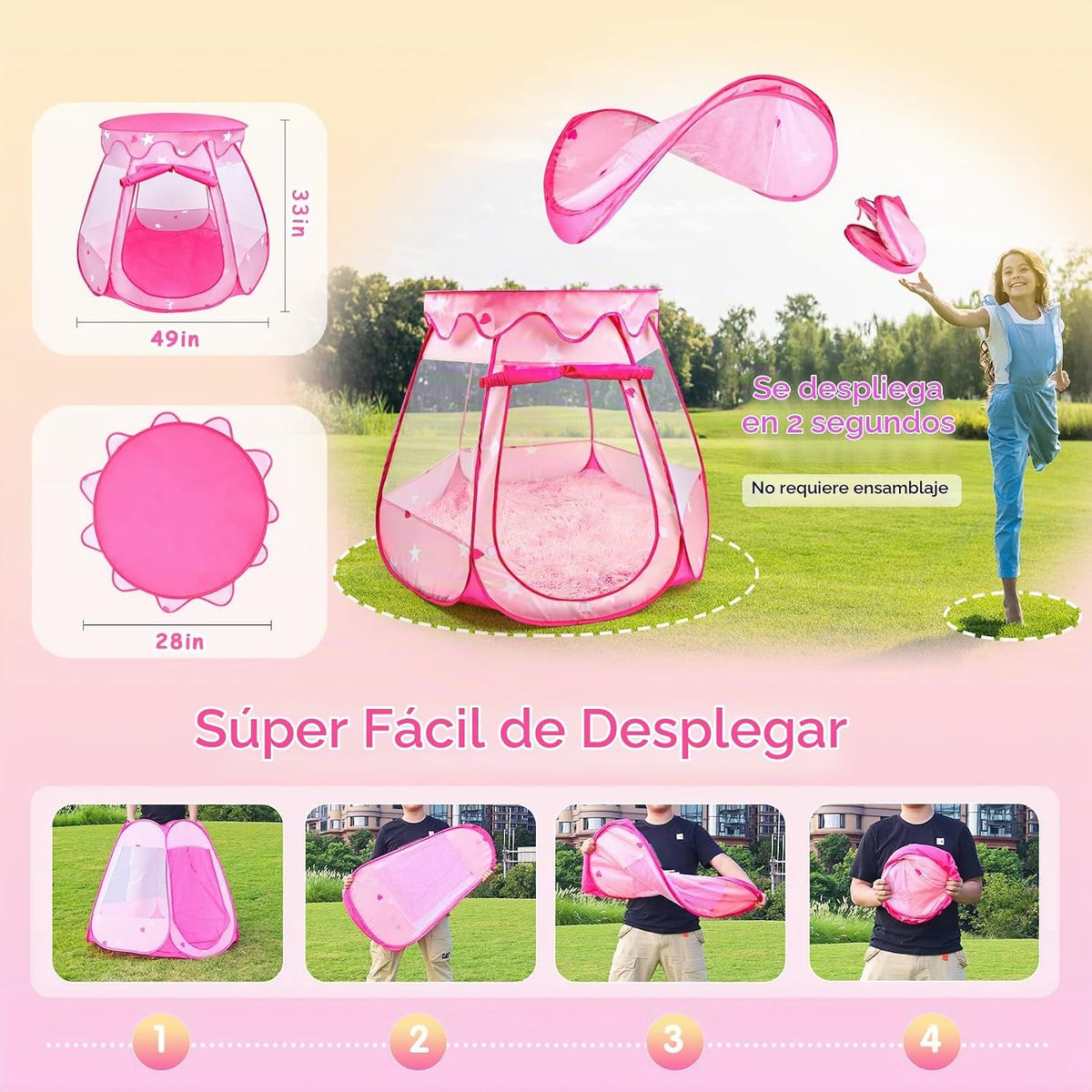 Princess Castle - Tienda de campaña para niñas con alfombra, tienda...