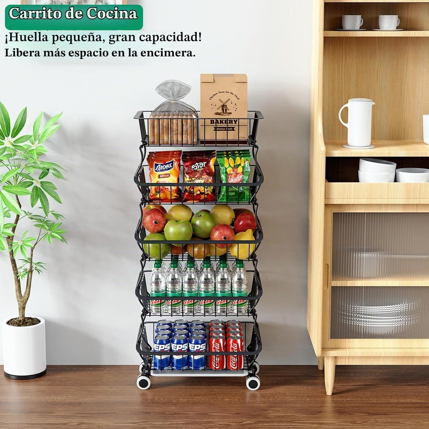OKZEST cesta de frutas de 5 niveles para cocina, estante organizado...