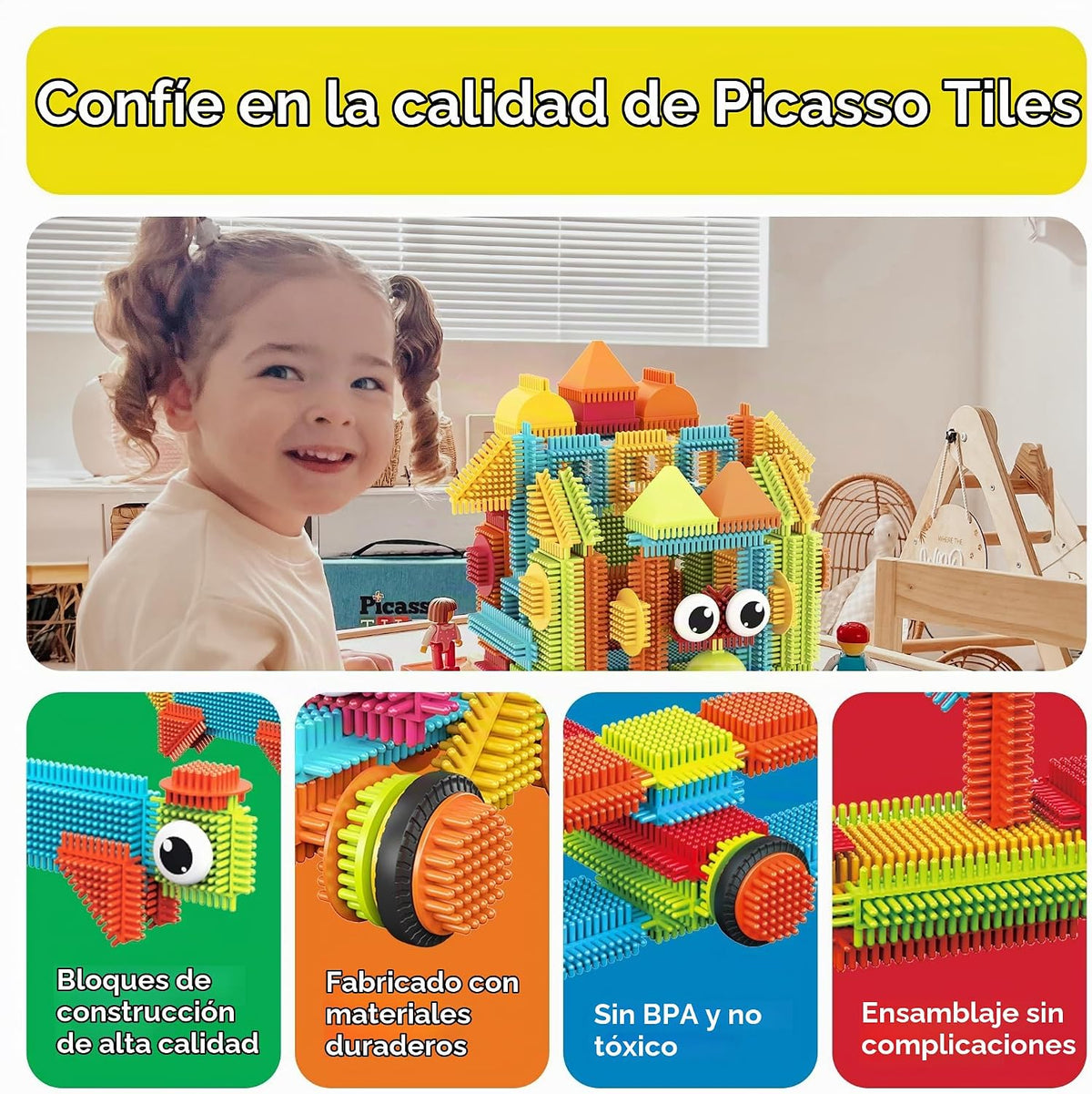 PicassoTiles Juego de 120 piezas de bloques de construcción entrela...
