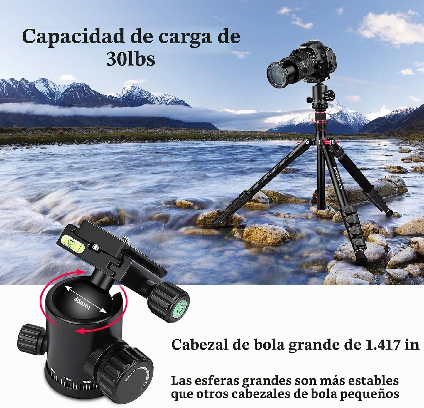 Trípode profesional para cámara, Victiv de 81 pulgadas de aluminio,...