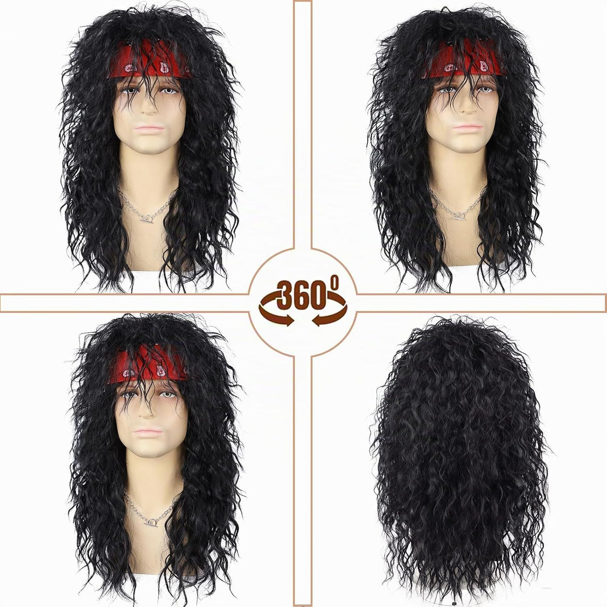 Guree Hair 6 piezas de peluca Rocker Mullet para hombres y mujeres,...