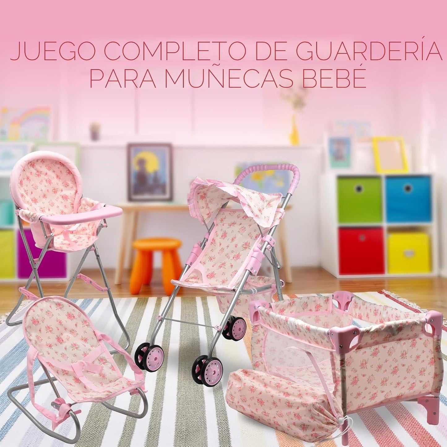 Juego de cochecito para muñeca bebé y asiento para guardería, juego...