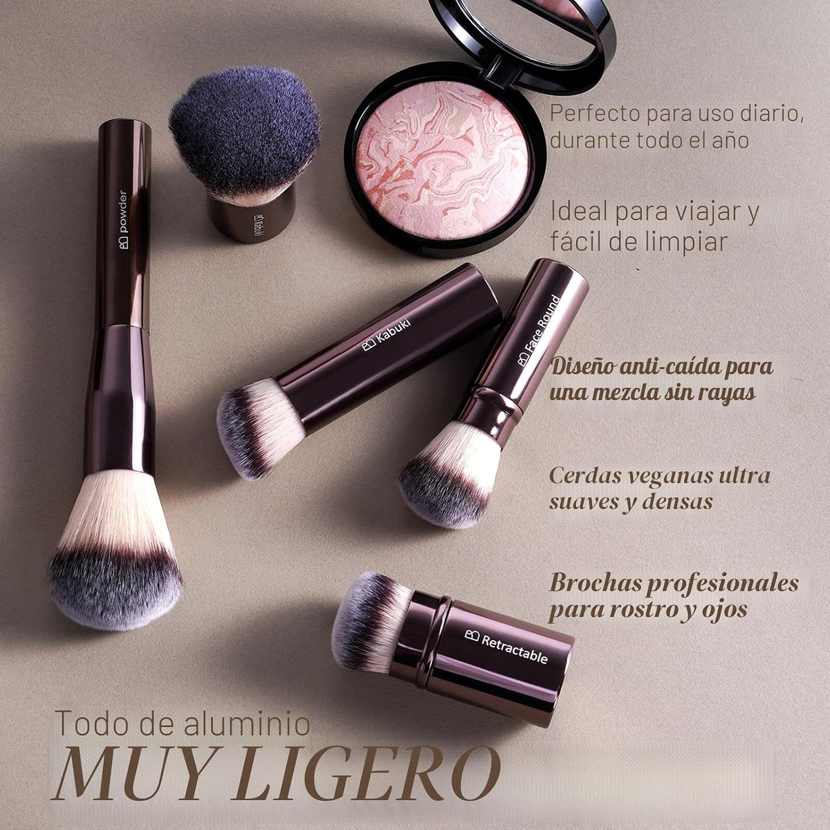 BS-MALL Brocha de maquillaje profesional con estuche de viaje, incl...