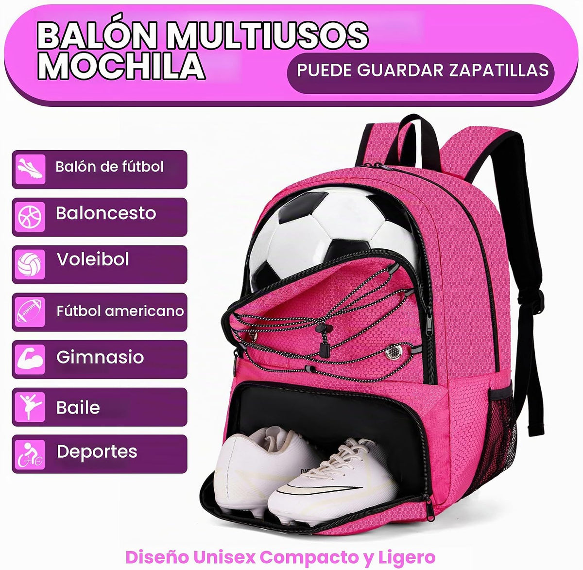 Hsmihair - Mochila de fútbol juvenil - Mochila para fútbol y balonc...