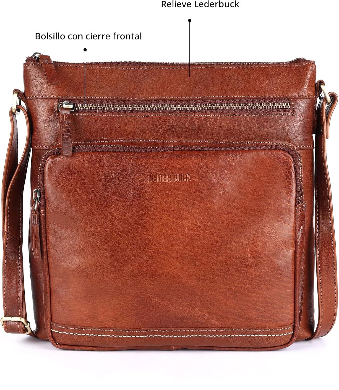 LEDERBUCK Olga - Bolso bandolera extragrande de piel auténtica para...