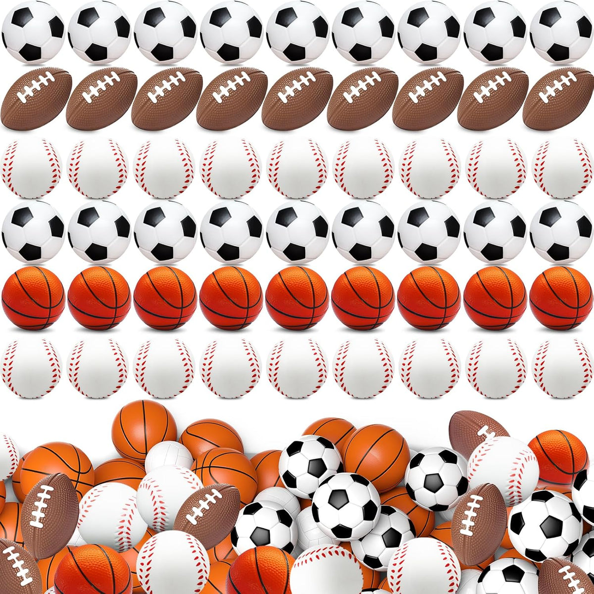 60 pelotas deportivas de estrés para niños, mini pelotas de fútbol,...