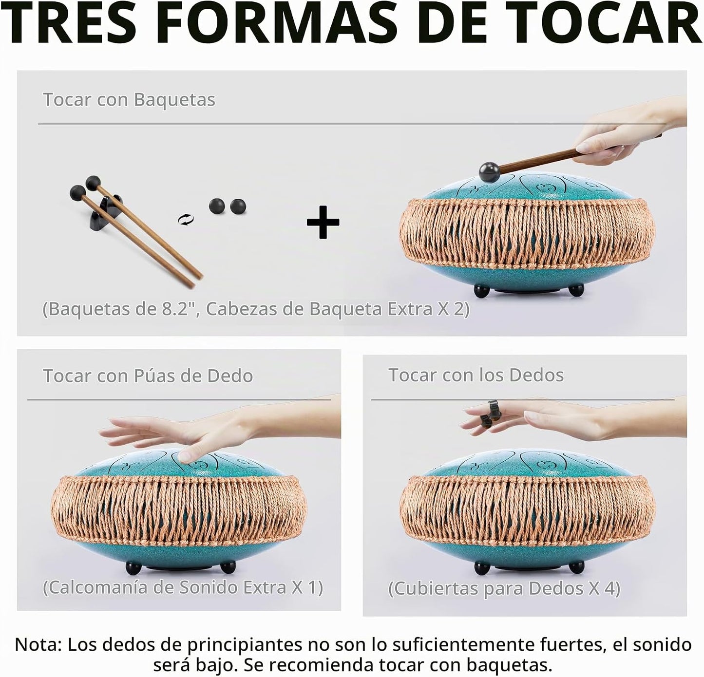 Tambor de Lengua de Acero, 12 Pulgadas 13 Notas Tambor Handpan, Tam...