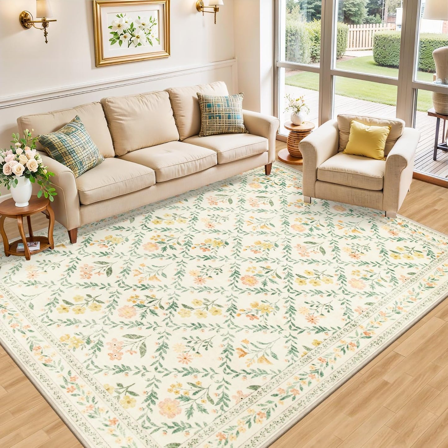 PLHXFR Alfombra de área de 6x9 sala de estar: Alfombra floral lavab...