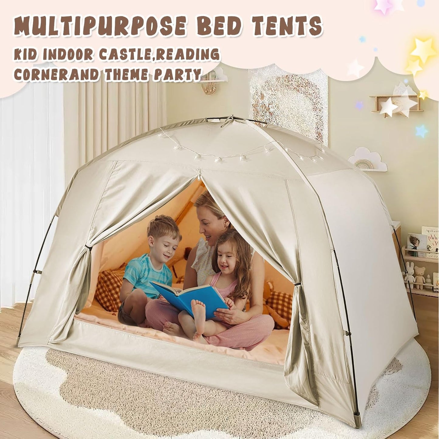 Tienda de campaña de cama matrimonial para niños y adultos, tiendas...