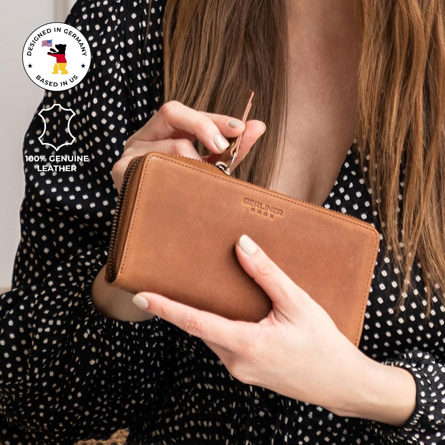 BERLINER BAGS Cartera de cuero genuino Margo, con bloqueo RFID, tar...
