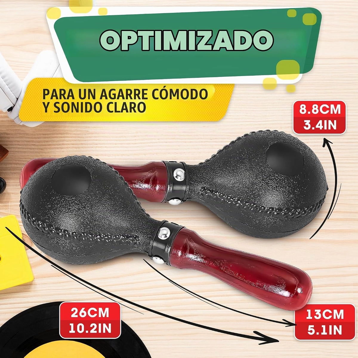 Maracas para adultos y niños, 2 piezas, 10.2 pulgadas, plástico ABS...