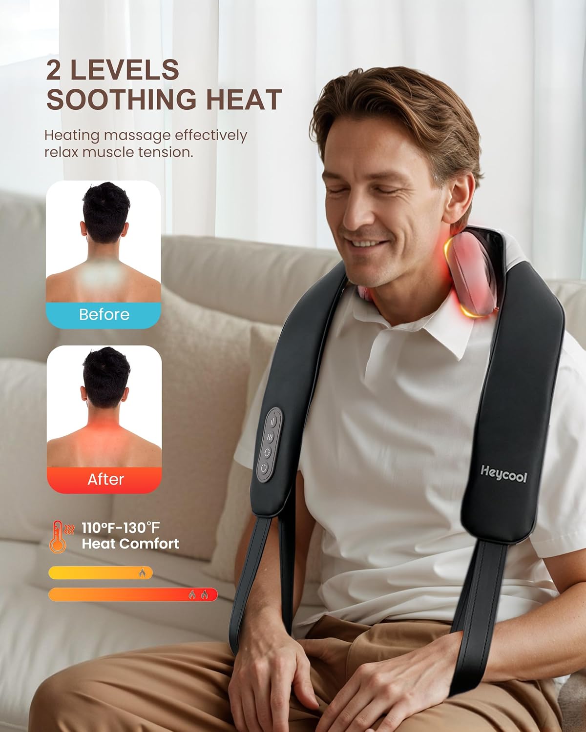 Heycool Masajeador inalámbrico para cuello y hombros con calor, tej...