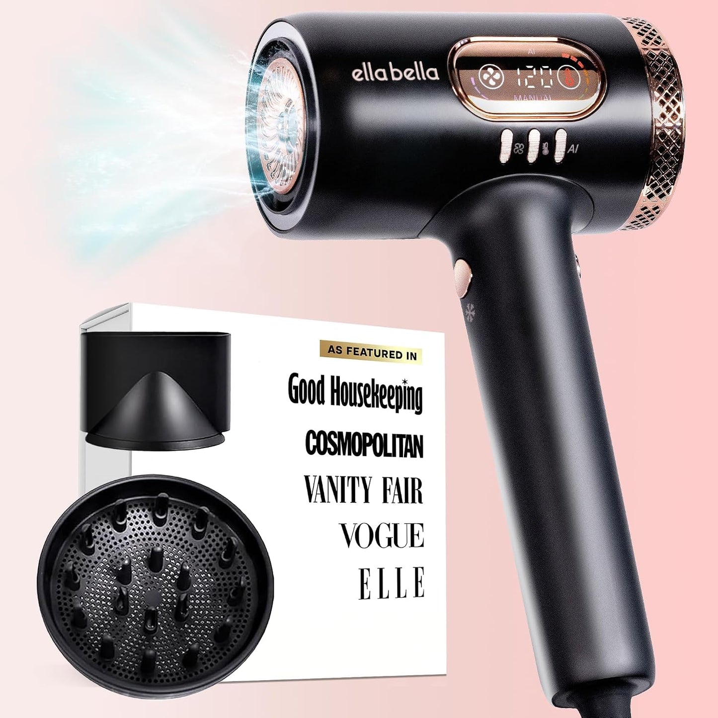ELLA BELLA® Secador de pelo profesional de plasma inteligente con d...