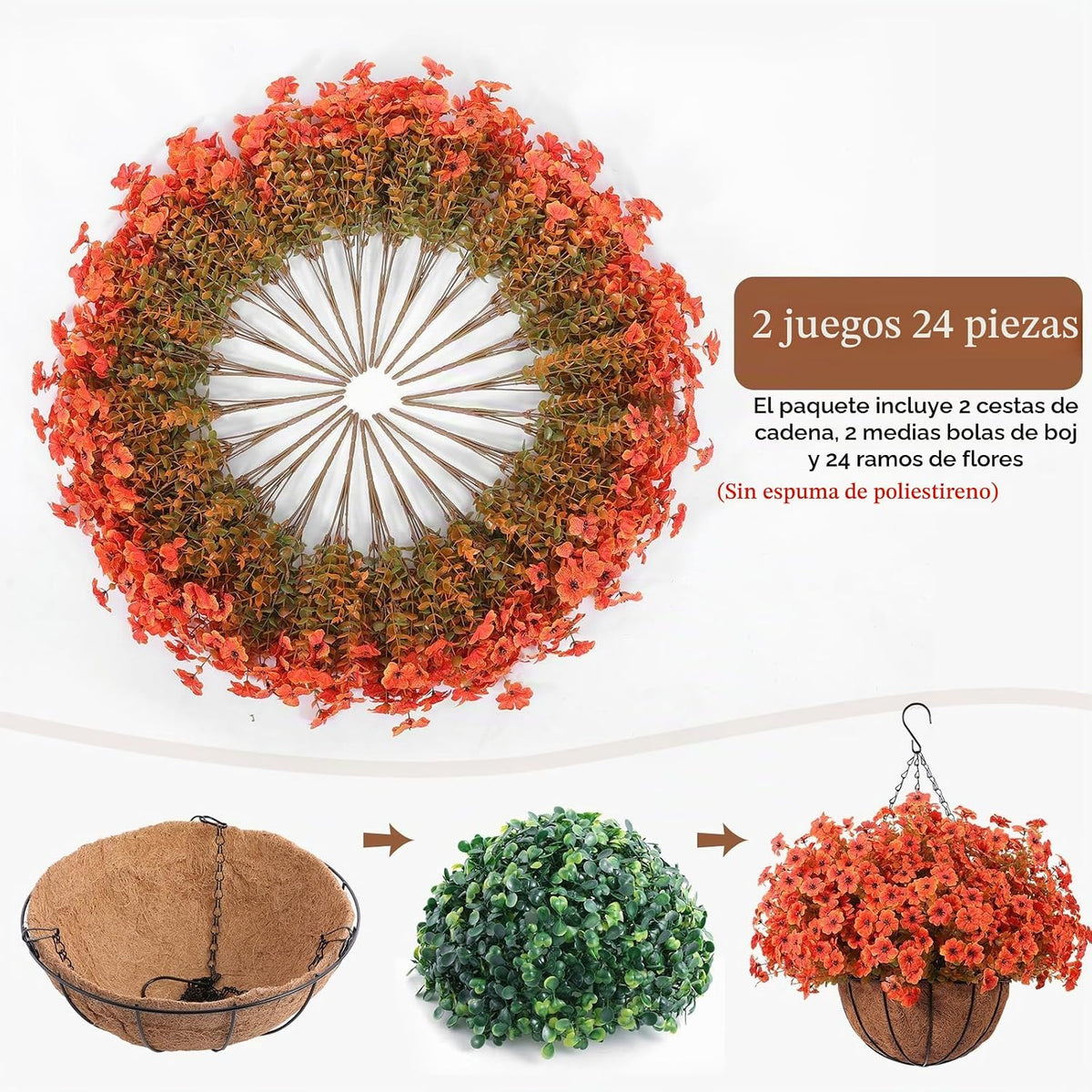Hananona 24 piezas de flores artificiales para exteriores con cesta...