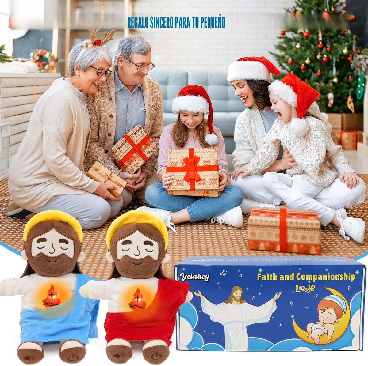Yelakey Muñecos de peluche de Jesús relajantes con luz y sonido, mu...