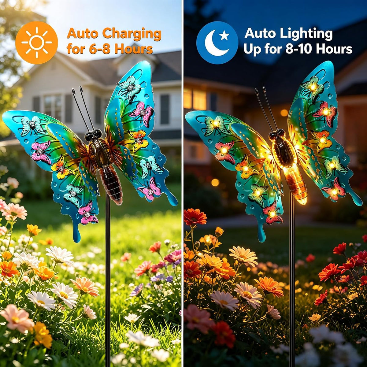 Luces solares de mariposa para exteriores, grandes luces de metal p...