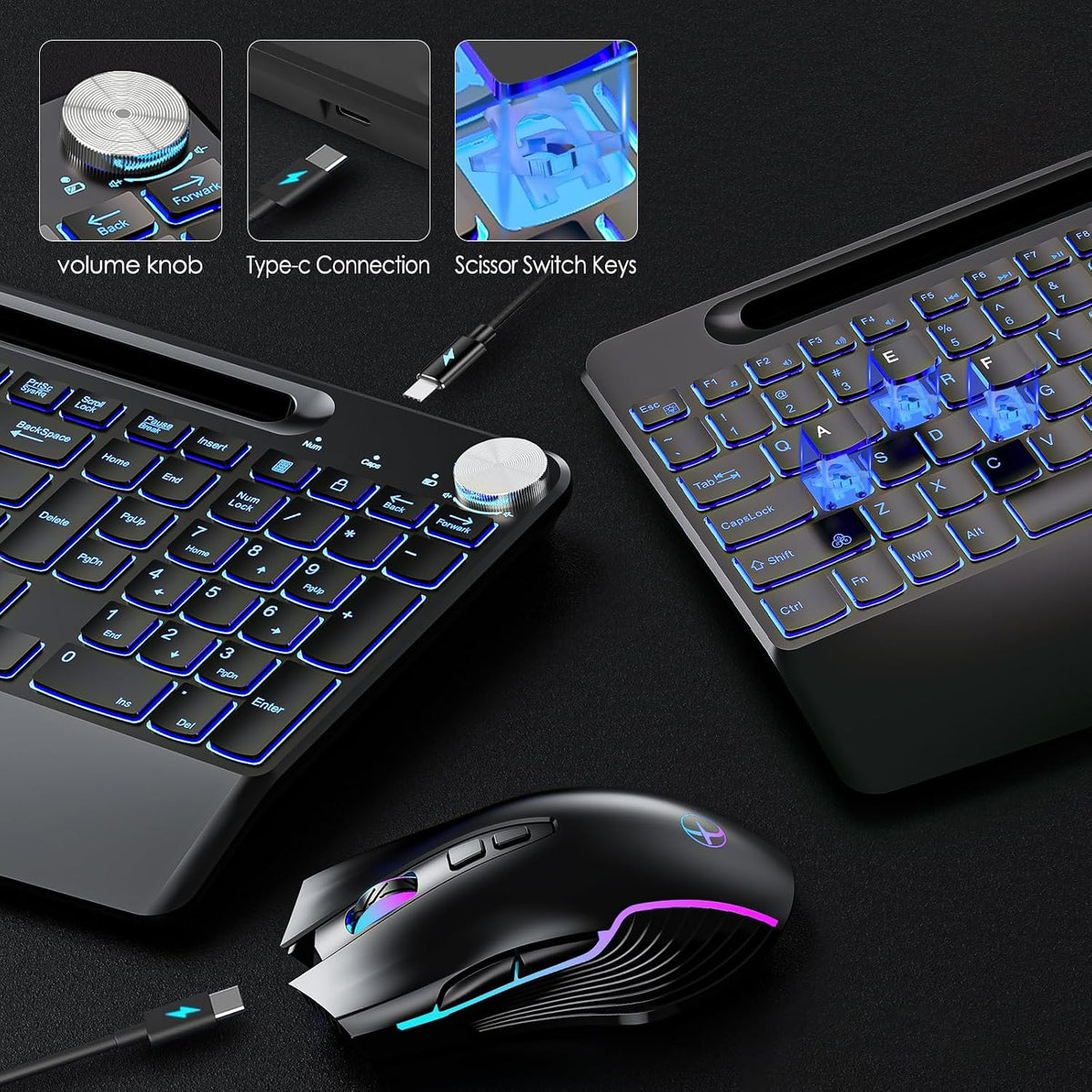 Teclado inalámbrico 2.4G con ratón, combo de teclado inalámbrico re...