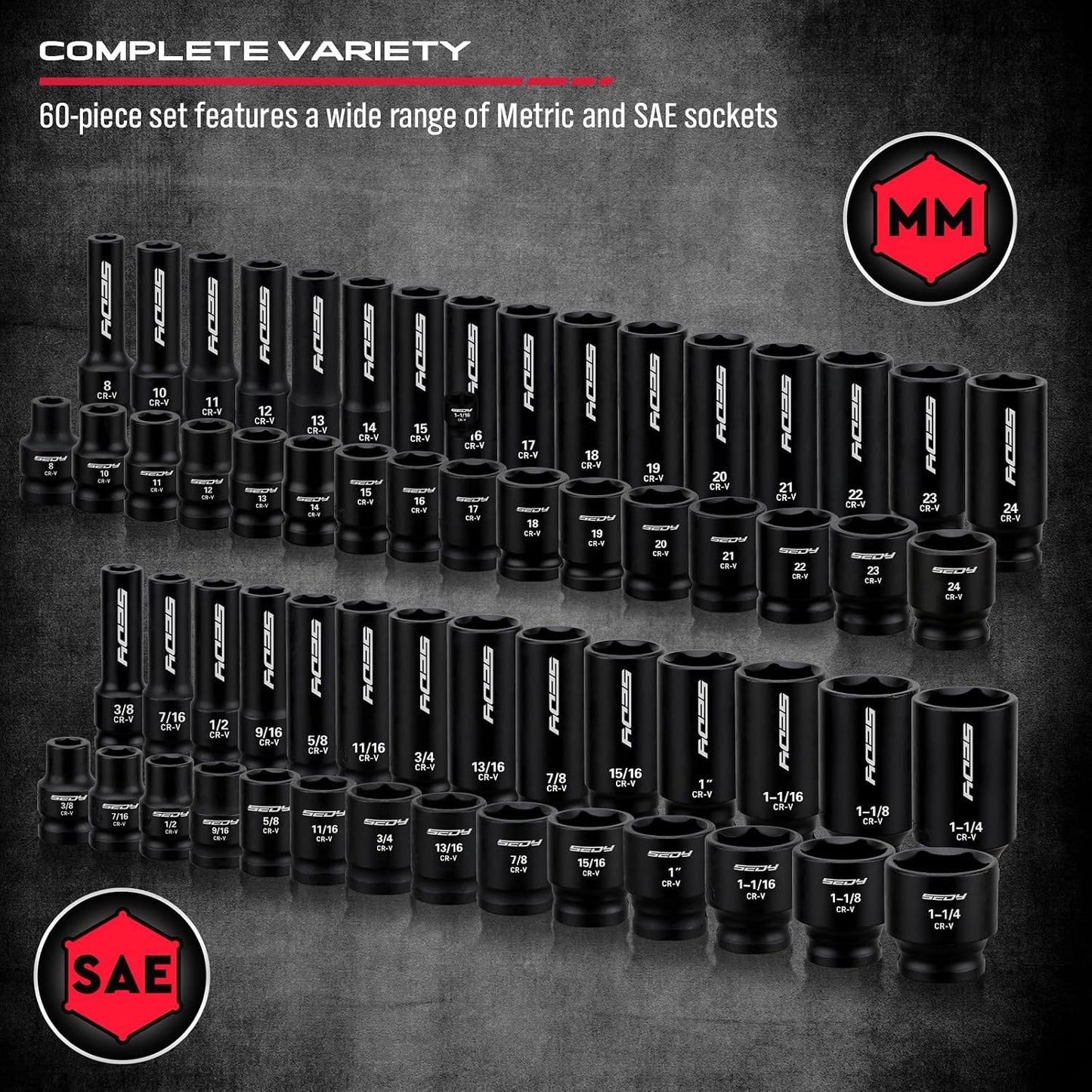 Juego de llaves de impacto de accionamiento maestro de 1\/2", 6...