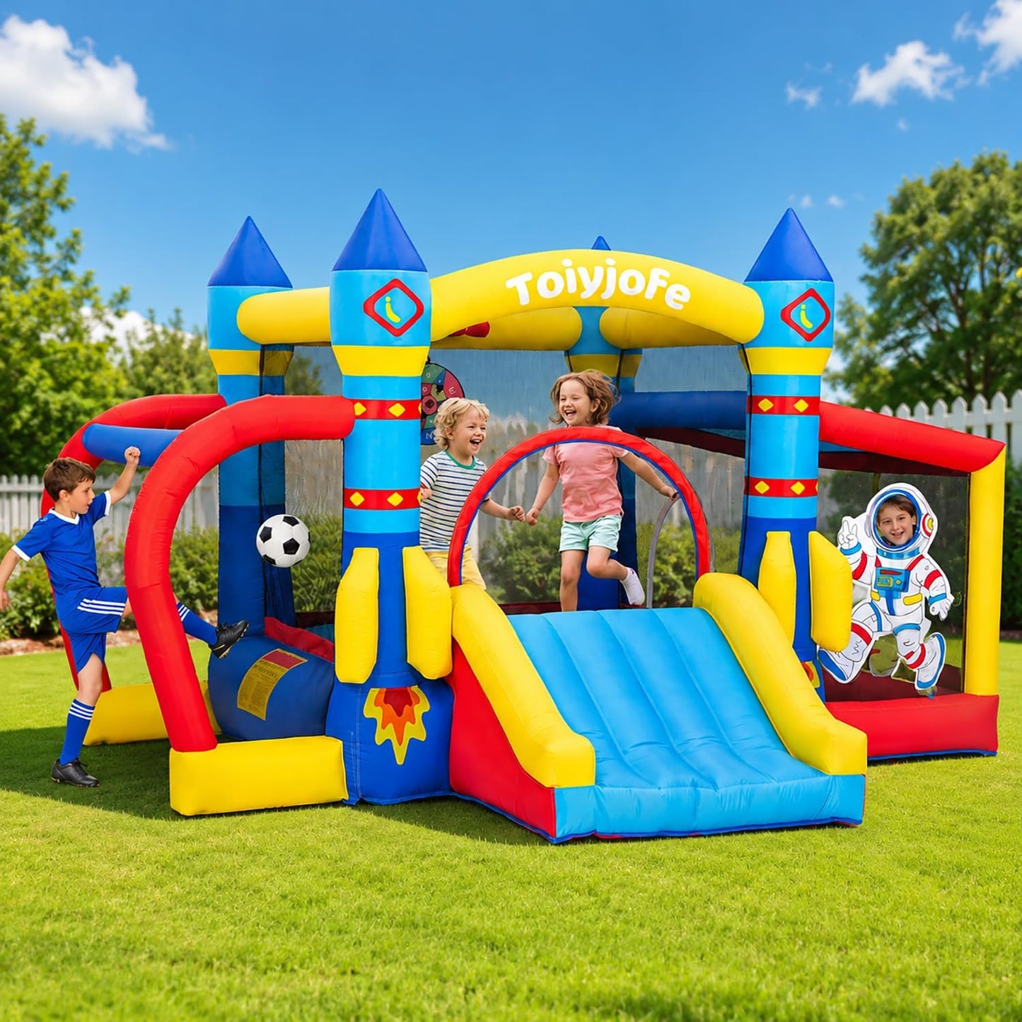 Casa inflable de rebote para niños con soplador, tema espacial de 1...