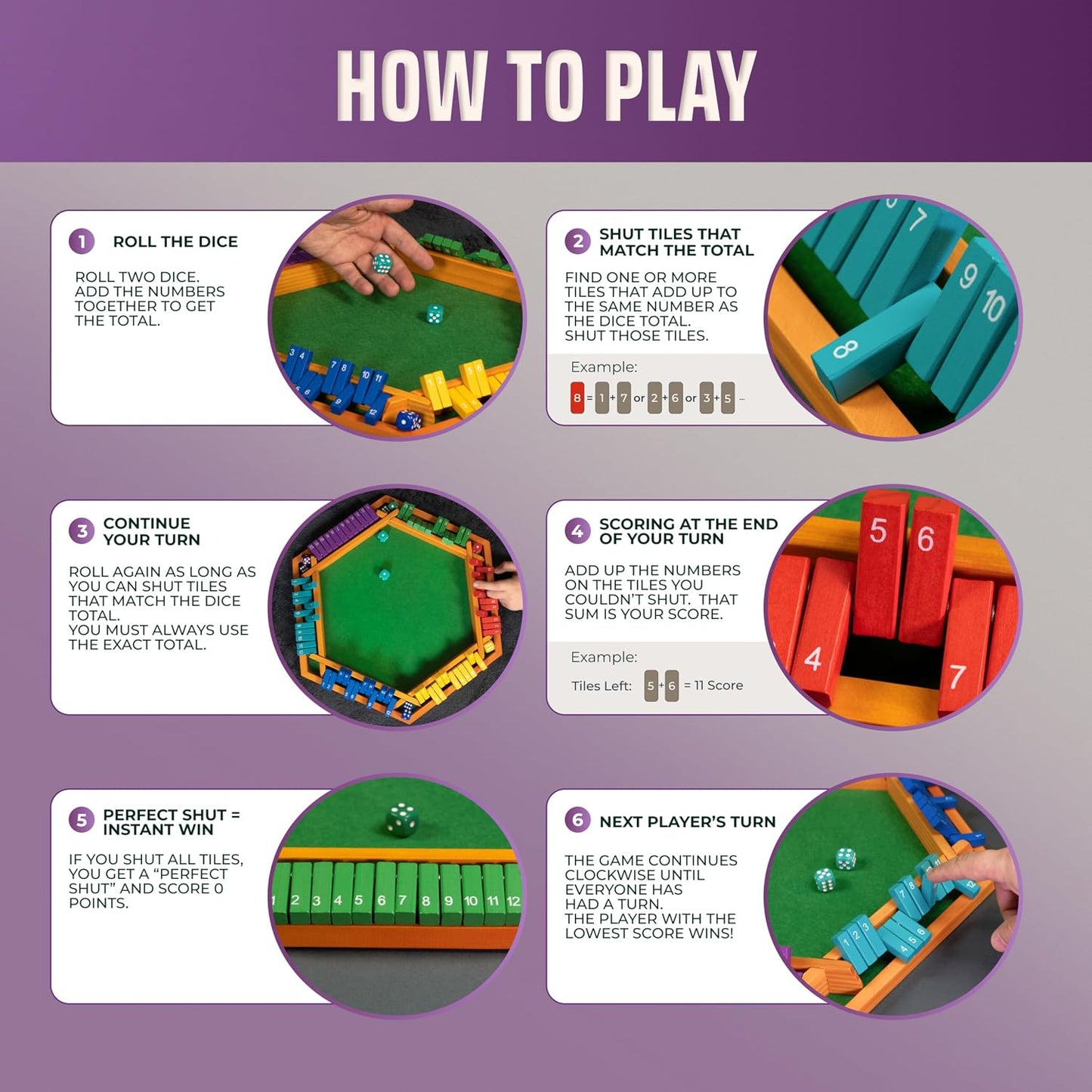 Color Shut The Box - Juego de mesa de madera para 1 a 6 jugadores,...