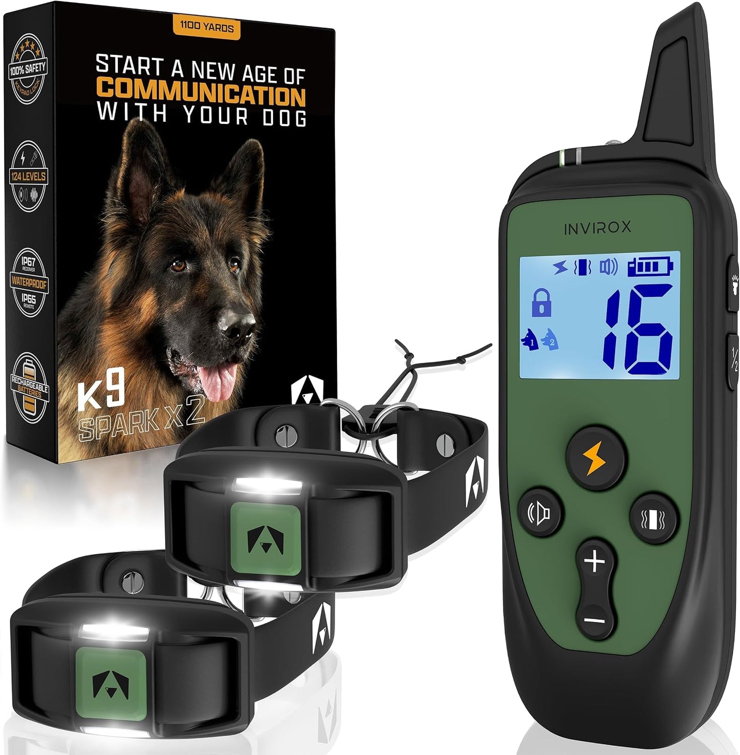 INVIROX Collar de entrenamiento para perros con control remoto, col...