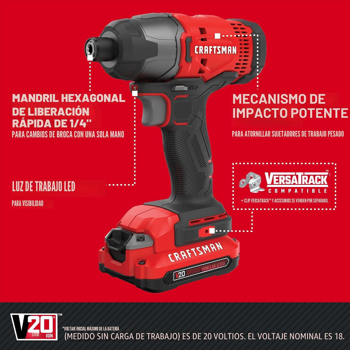 CRAFTSMAN V20 MAX - Taladro inalámbrico y destornillador de impacto...