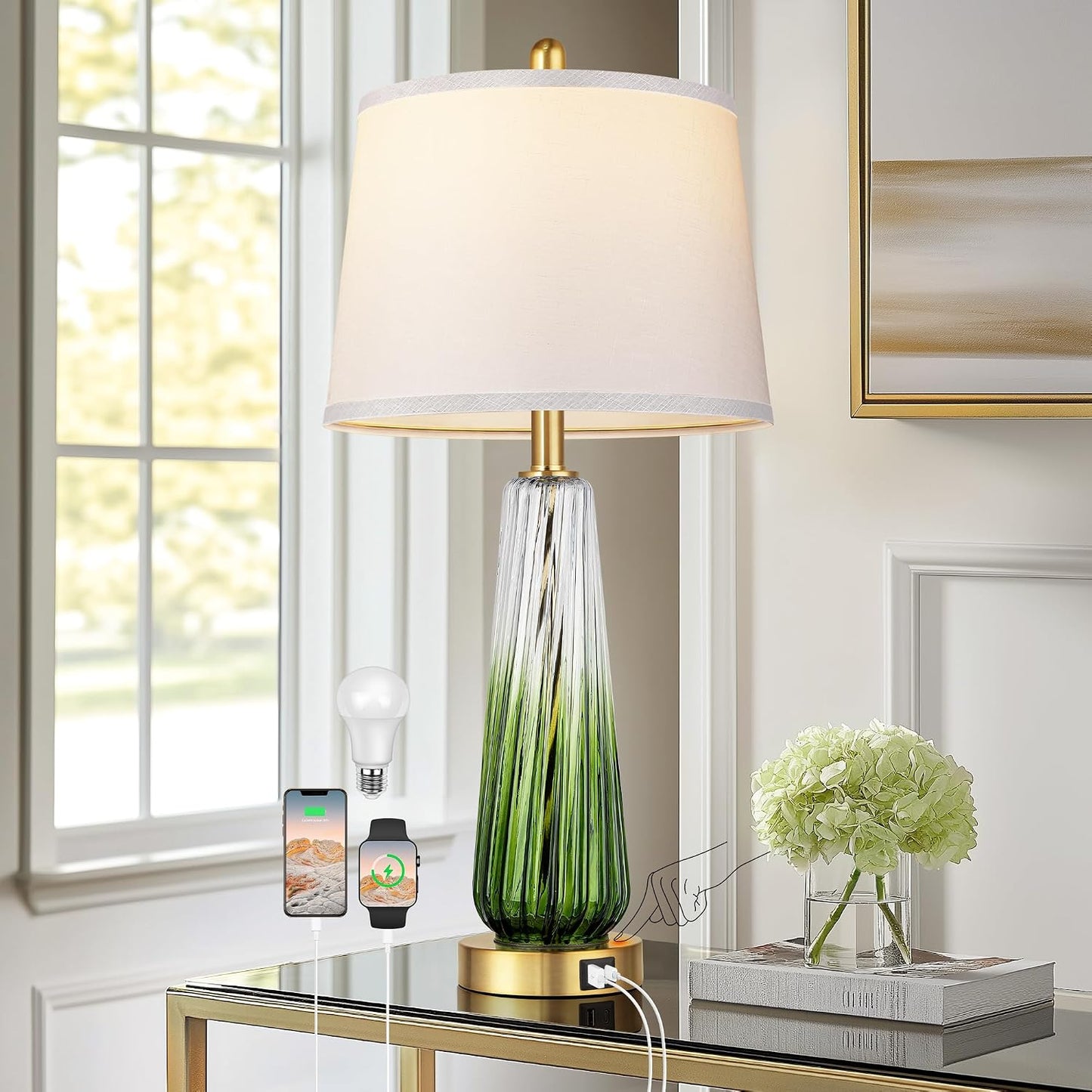 Lámparas de mesa modernas de cristal, lámparas de noche de 27.5 pul...