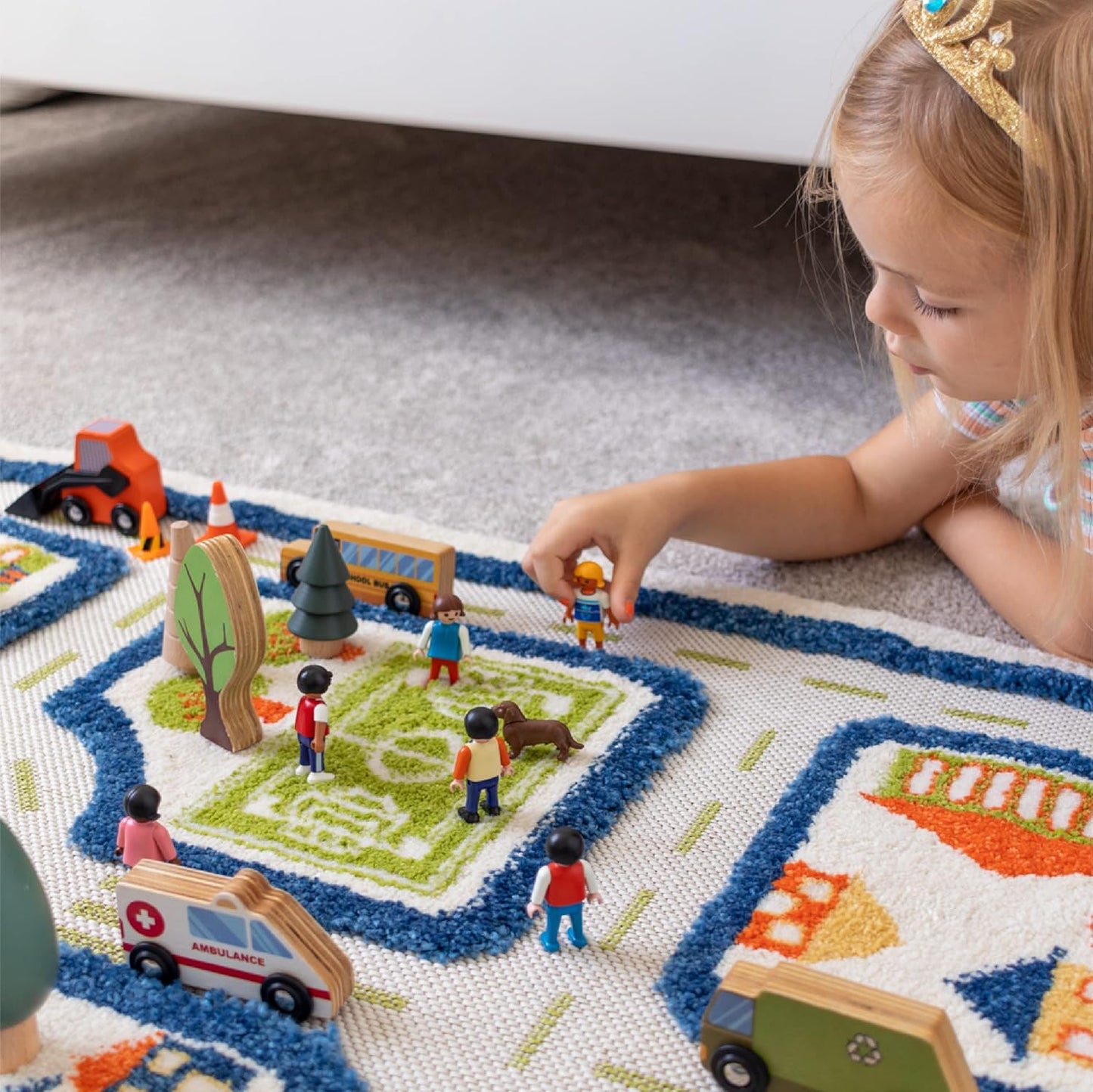 IVI Alfombra de juego gruesa 3D para niños con diseño de ciudad col...