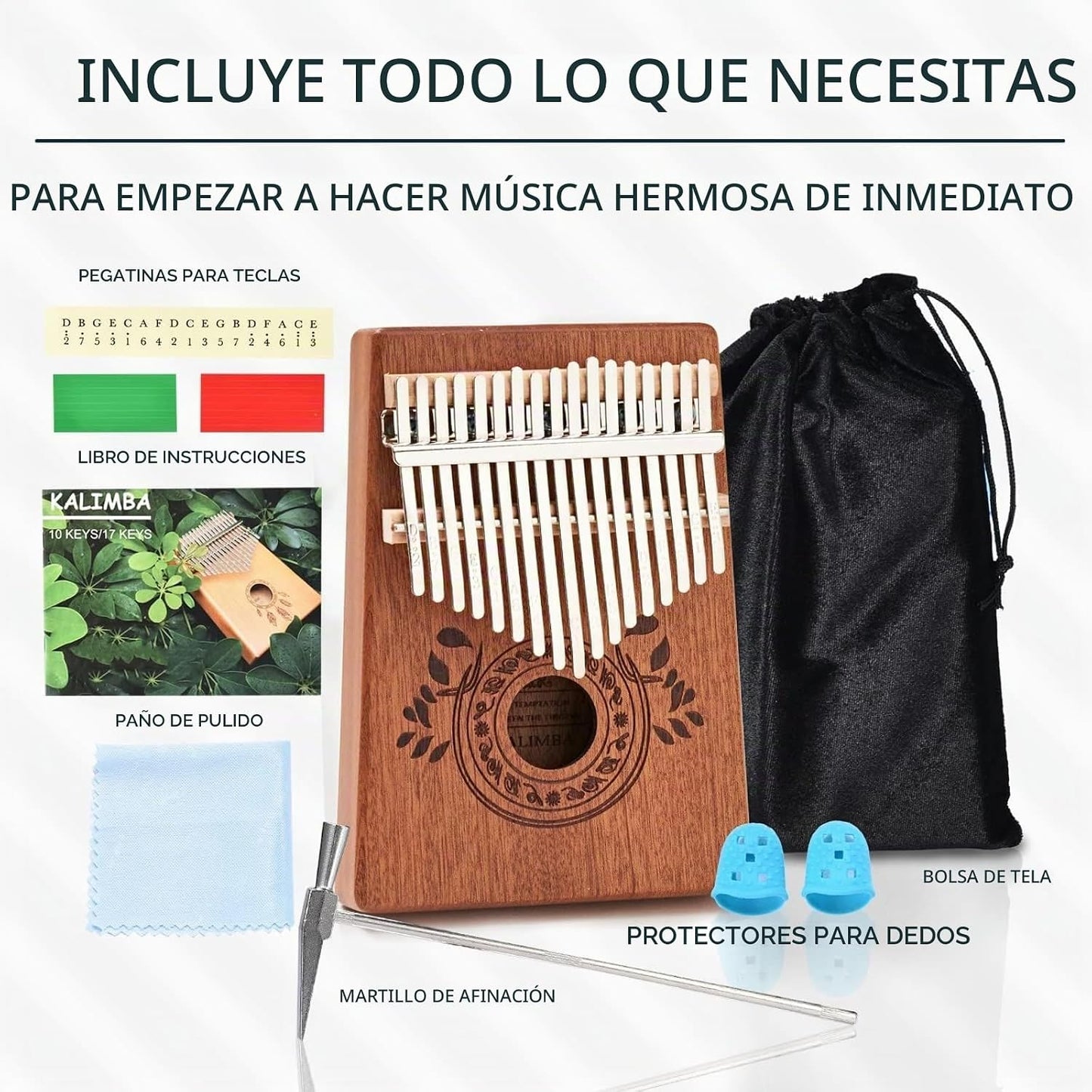 UNOKKI Kalimba - Piano de pulgar de 17 teclas, instrumento de caoba...