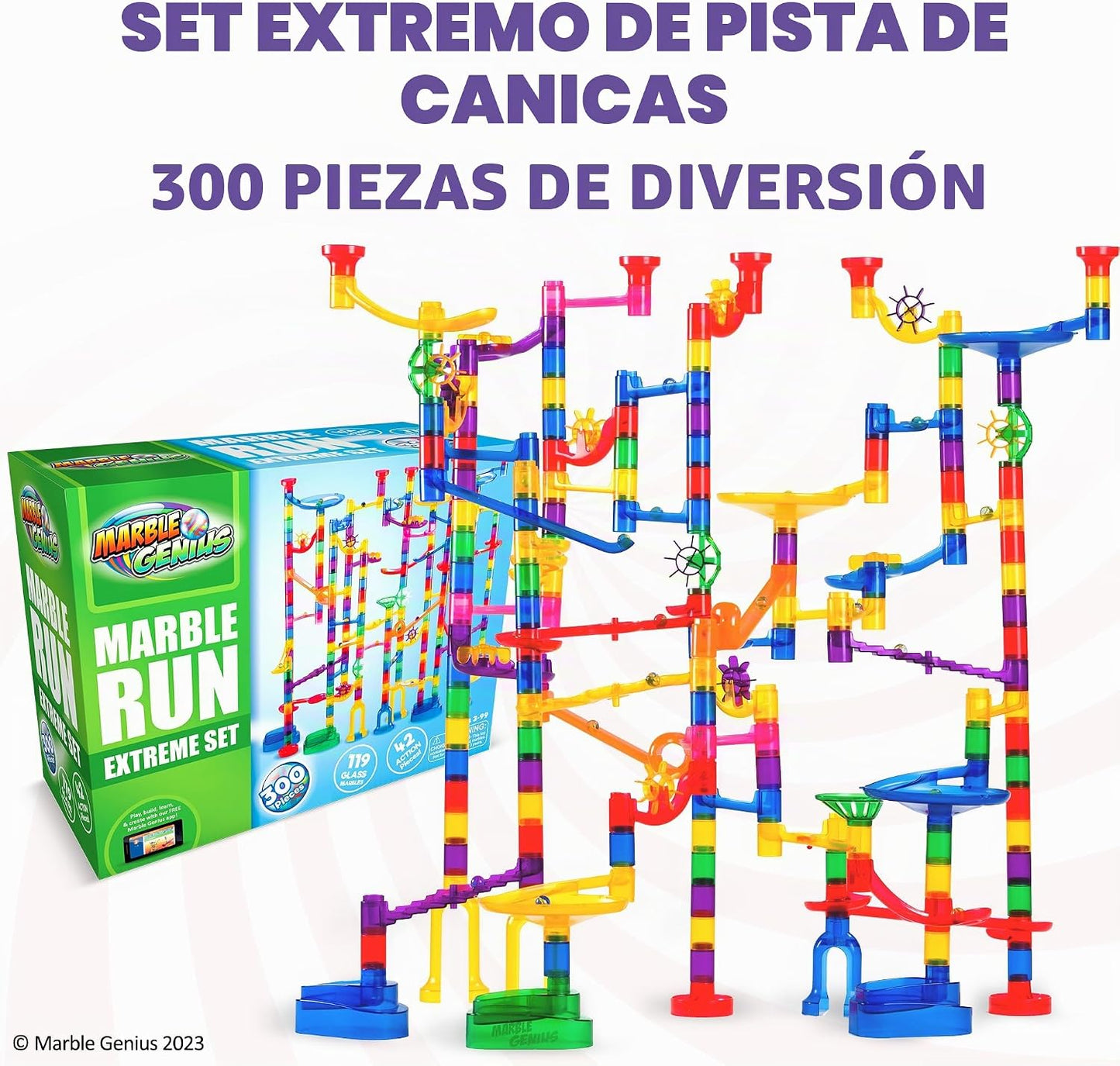 Mármol Genius Marble Run Extreme, 125 translúcido marbulous piezas...