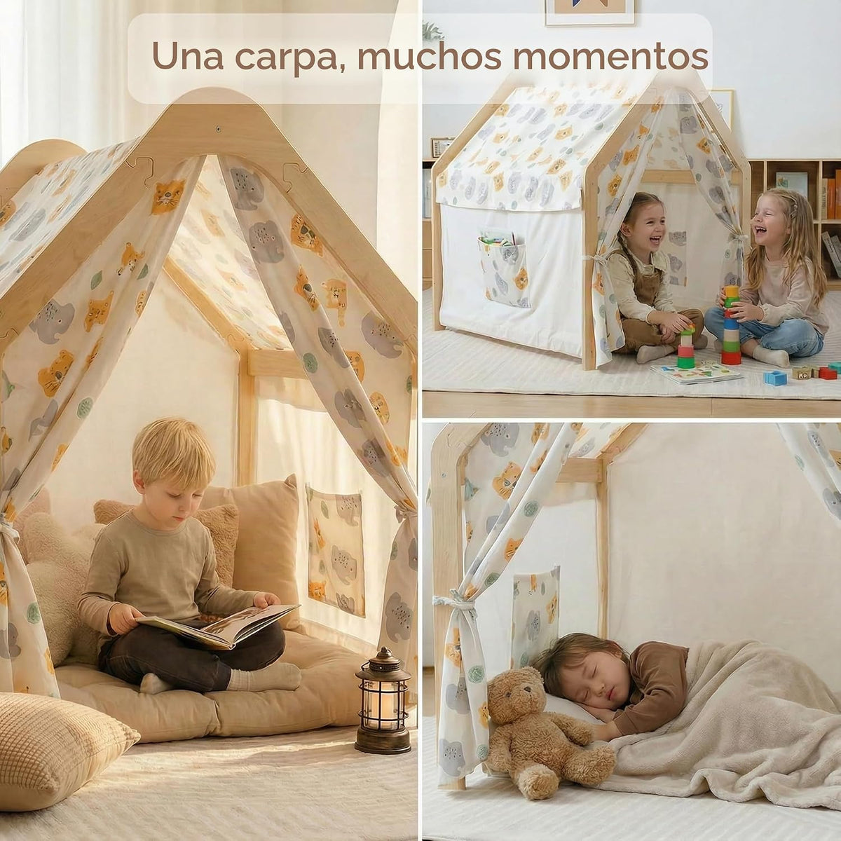 Tienda de juegos de madera para niños, casa de juegos de lona inter...