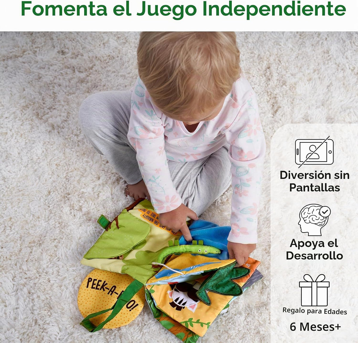 Skillmatics Libro de la selva Peek-a-Boo - Libro de tela suave para...