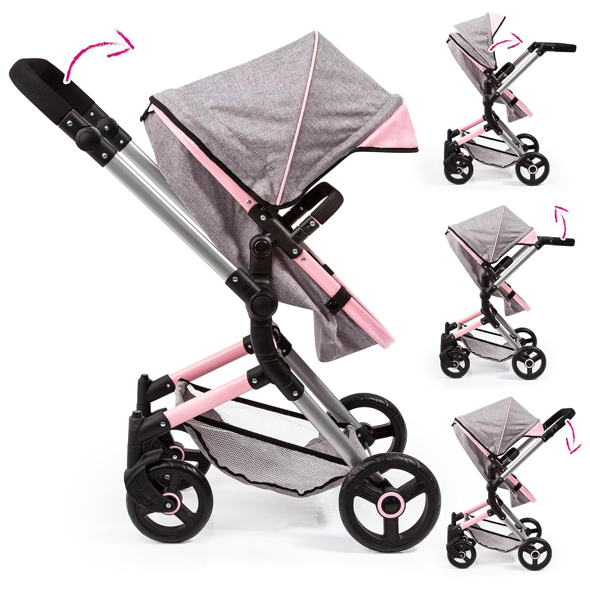 Bayer: Cochecito versátil City Vario - Gris y rosa con mariposa par...