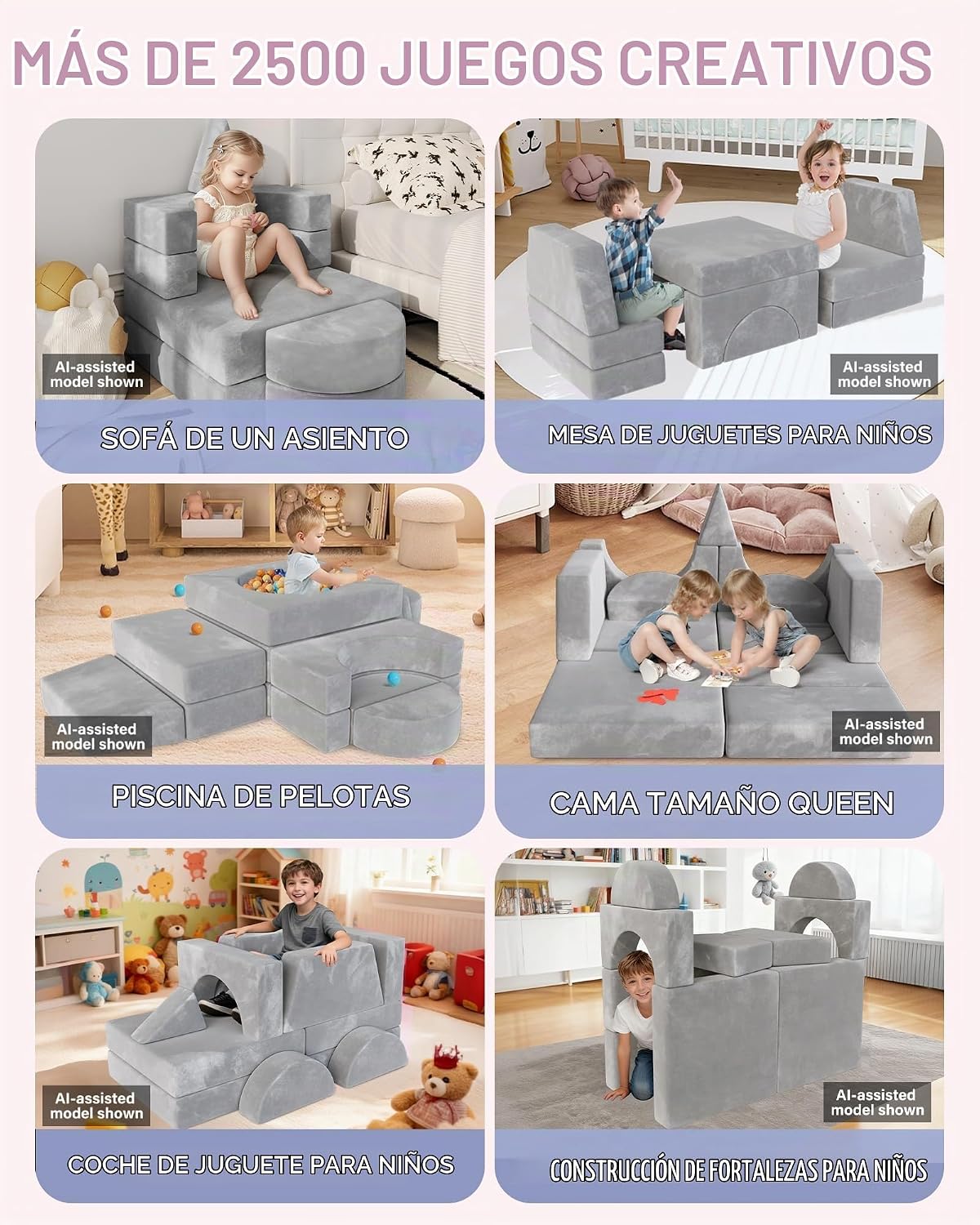 YEFU 15 piezas Sofá modular de juego para niños, sofá infantil para...