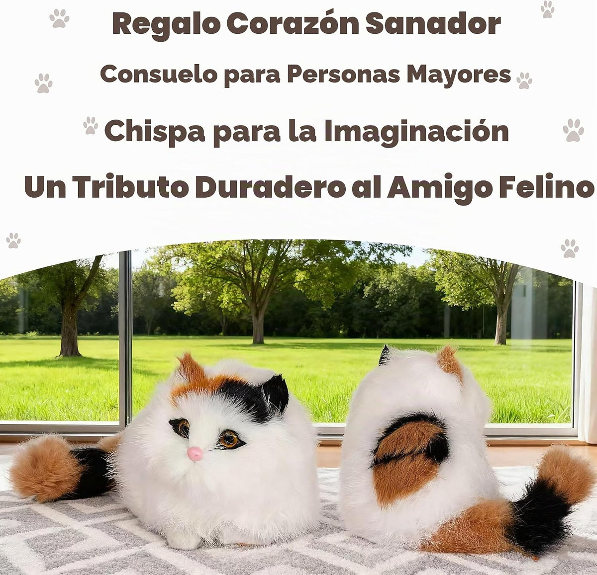 Figura realista de gato calicó para bebé, estatua de gatito peludo...