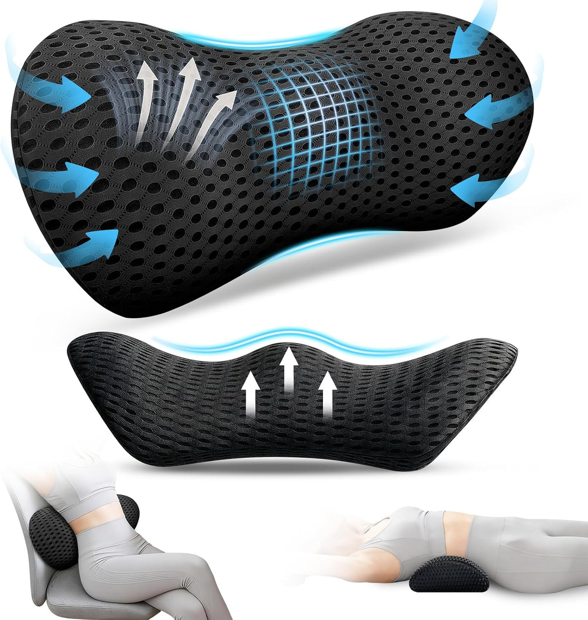 Almohada de apoyo lumbar, almohada lumbar ergonómica de espuma visc...