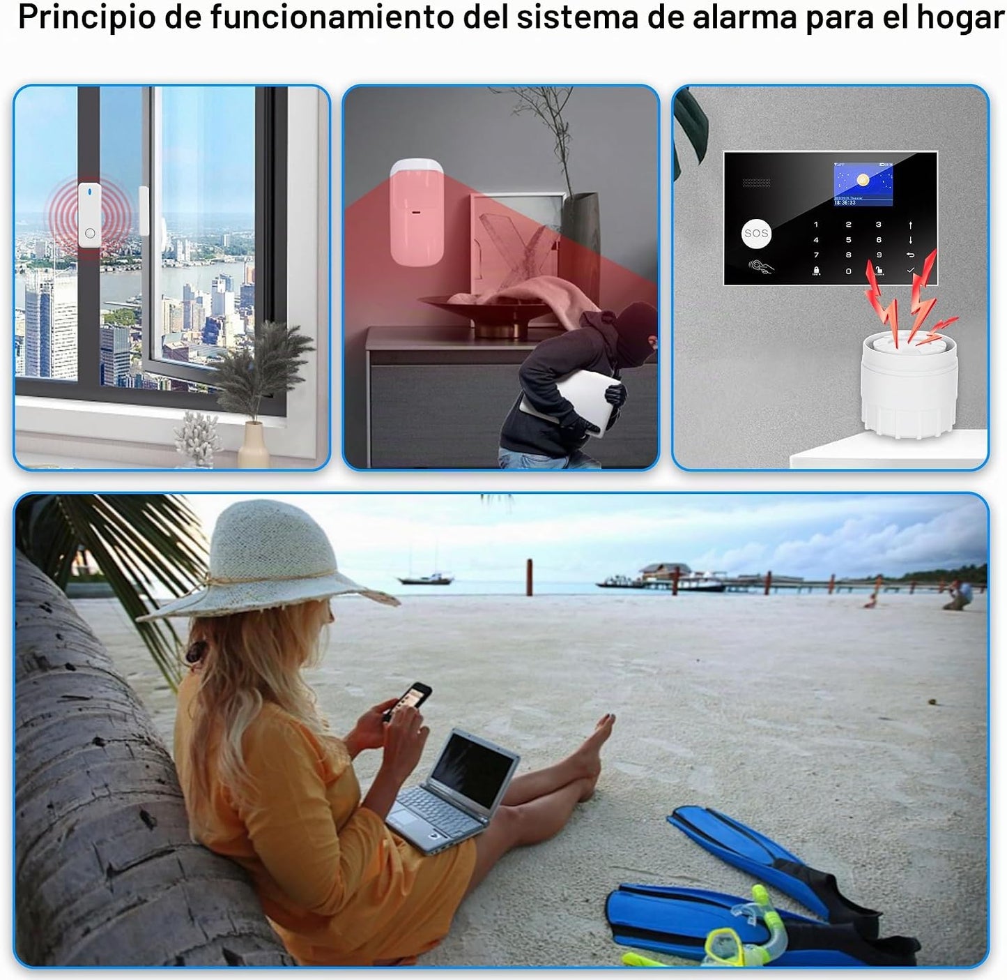 Sistema de seguridad para el hogar con cámara, kit de alarma WiFi +...