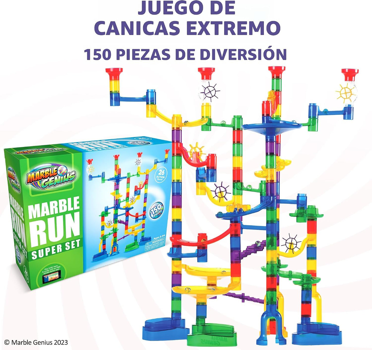 Juguete translúcido Marble Genius, 85 piezas + 15 canicas de vidrio