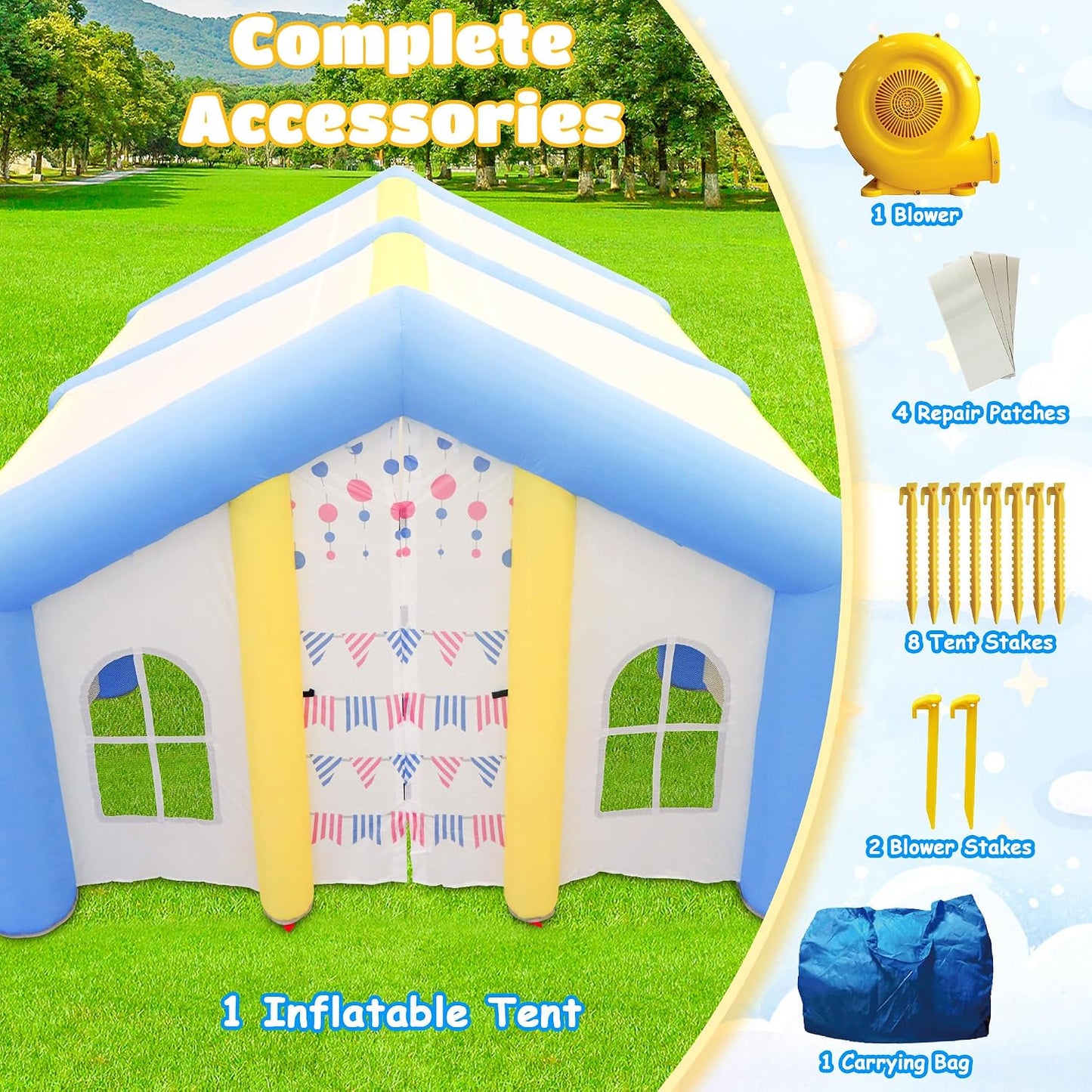 WELLFUNTIME - Casa de juegos inflable para niños con soplador de ai...