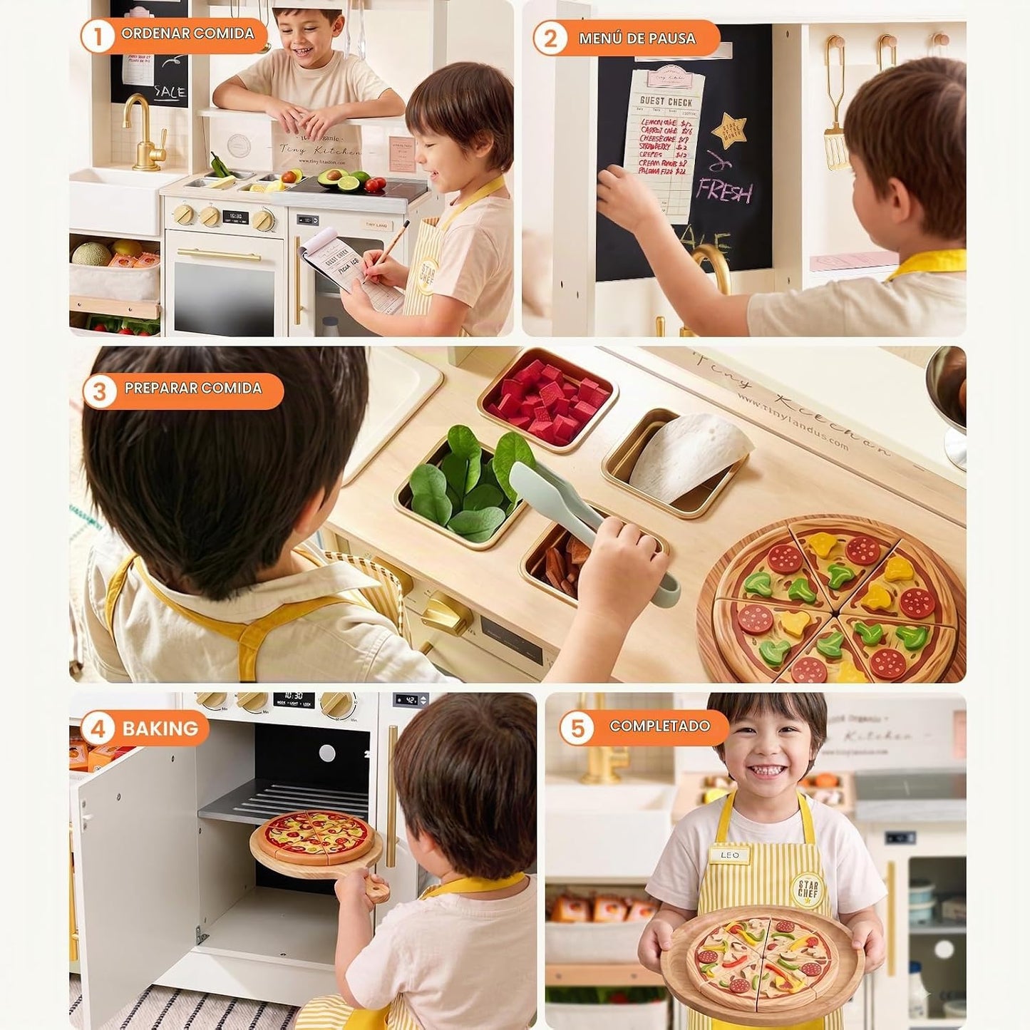 Tiny Land BistroSwitch - Juego de cocina de madera 2 en 1 con pizar...