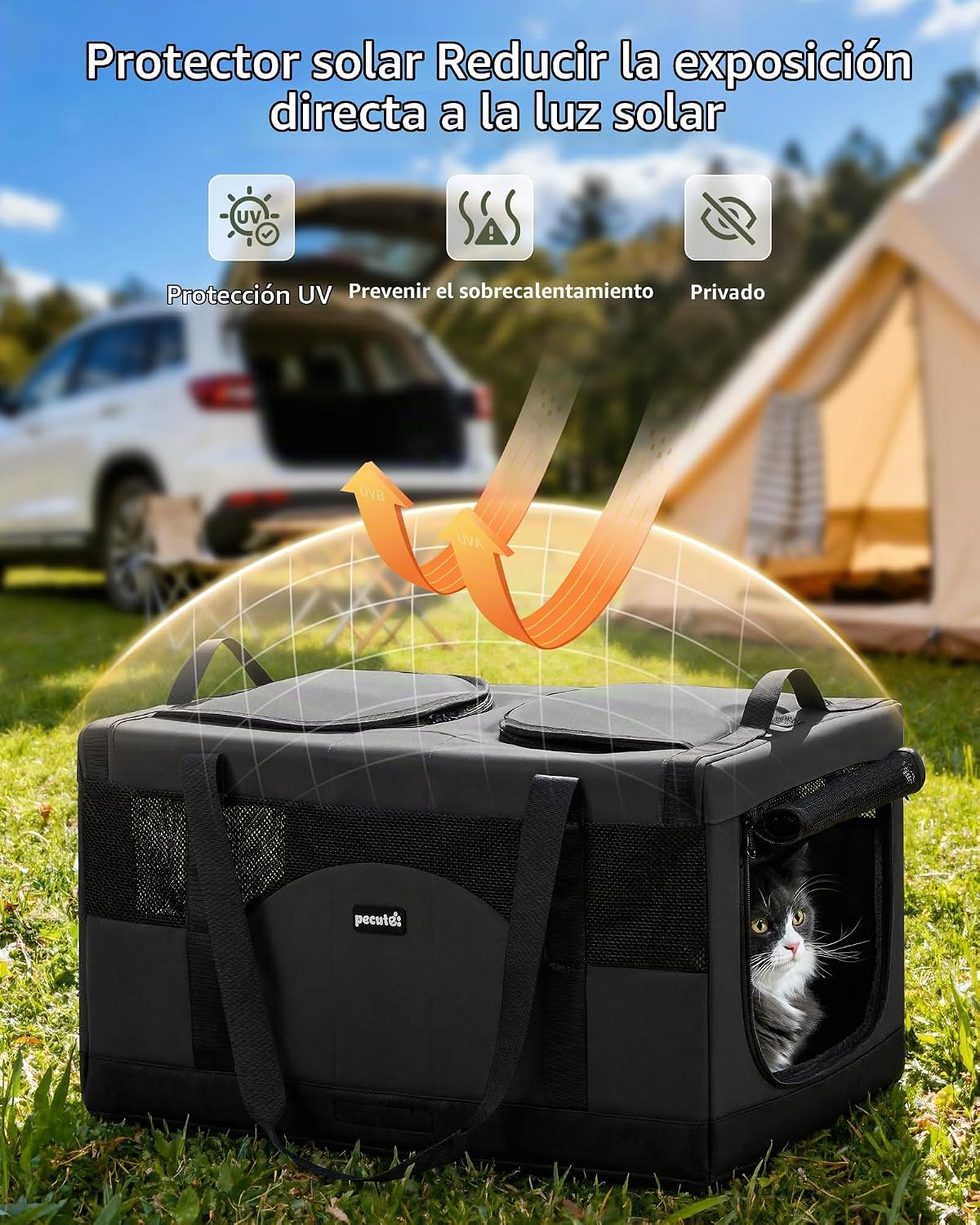 Pecute Transportador de mascotas con doble compartimento para famil...