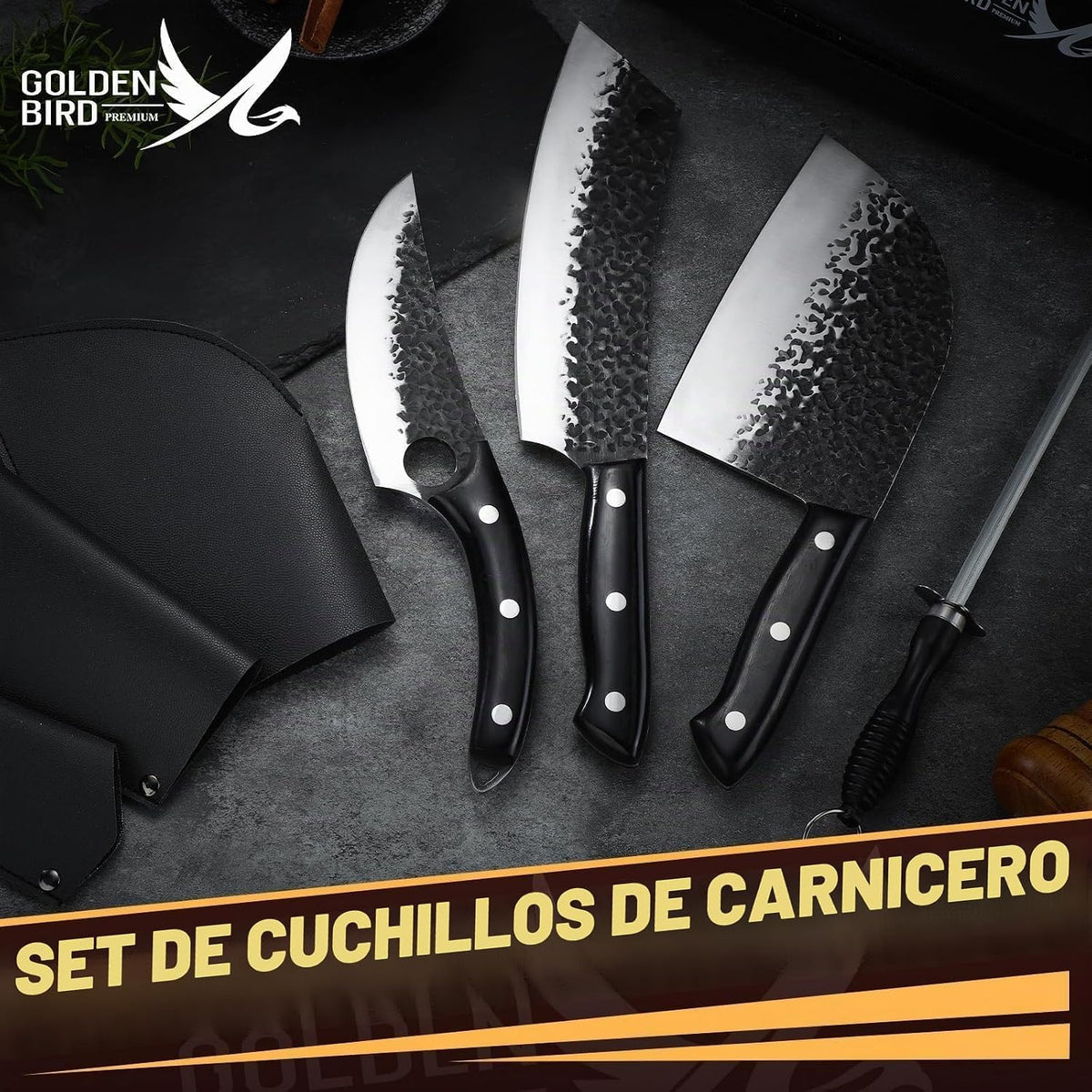 Golden Bird Juego de cuchillos de carnicero \u2013 4 piezas cuchill...