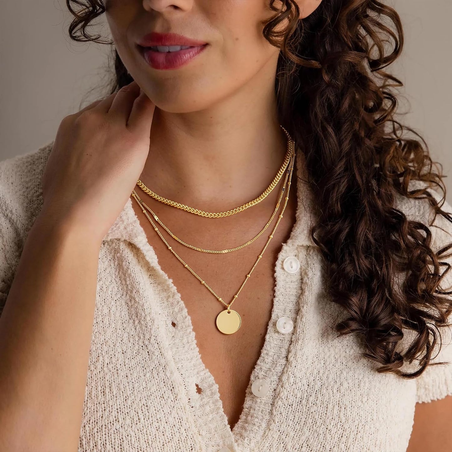 M MOOHAM Collares de oro en capas para mujer, chapado en oro de 14...