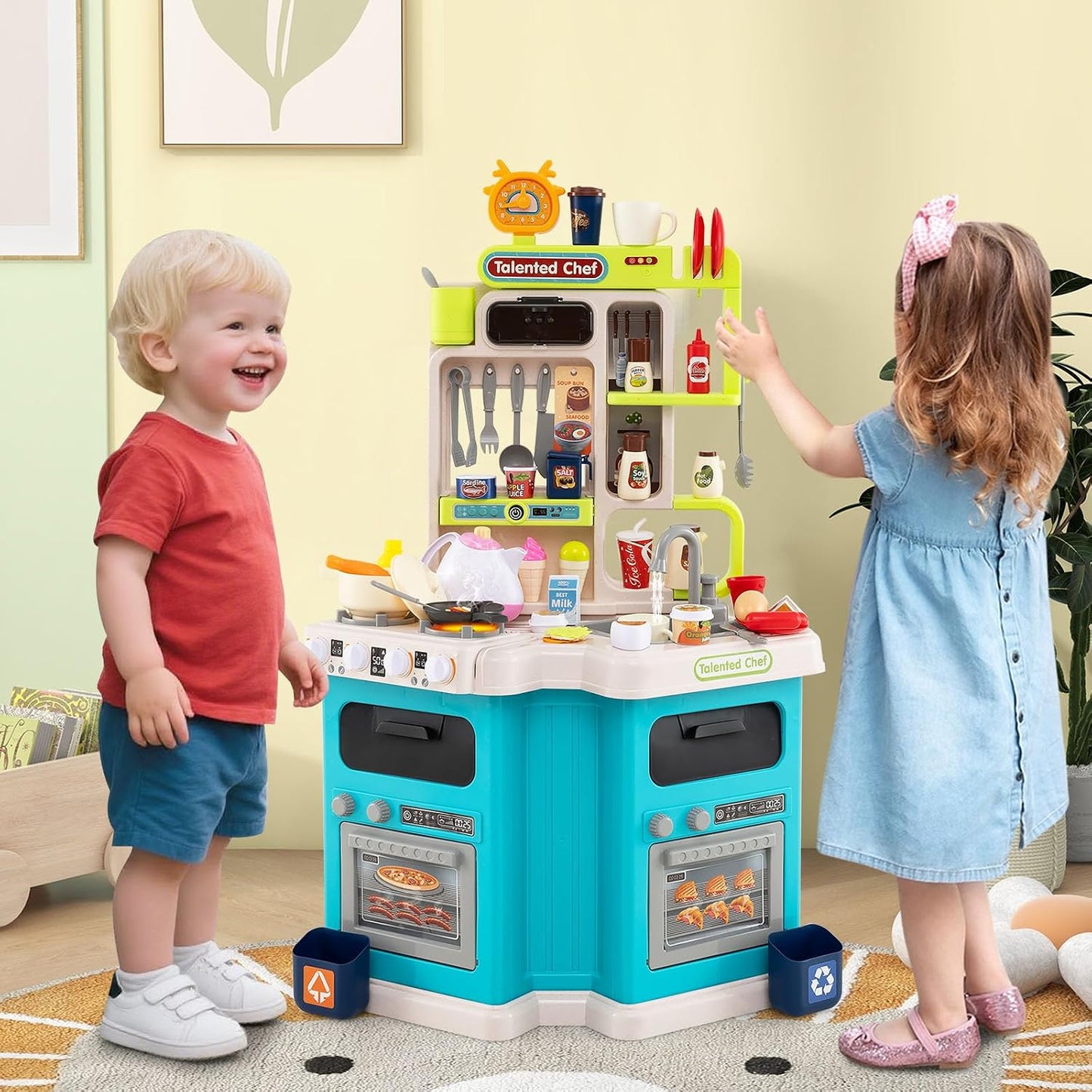HONEY JOY Juego de cocina esquinera para niños, cocina de plástico...
