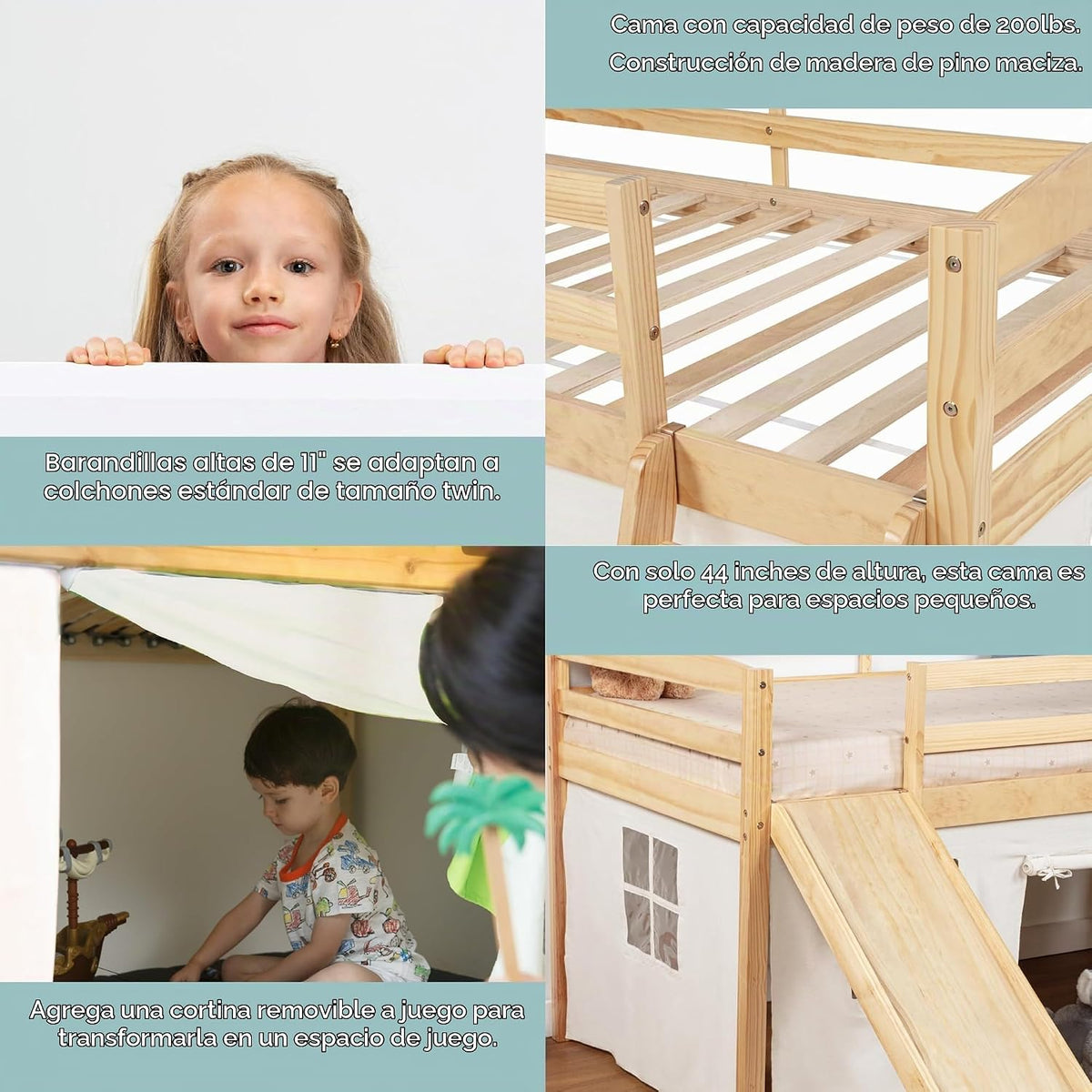 Spirich Cama tipo loft para niños con tobogán y escalera, marcos de...