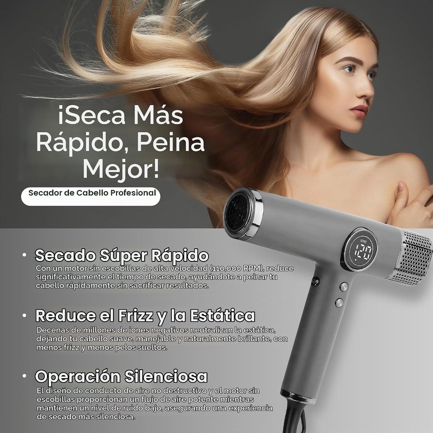 be beautiful extensions Secador de pelo para salón-1800W de alta ve...