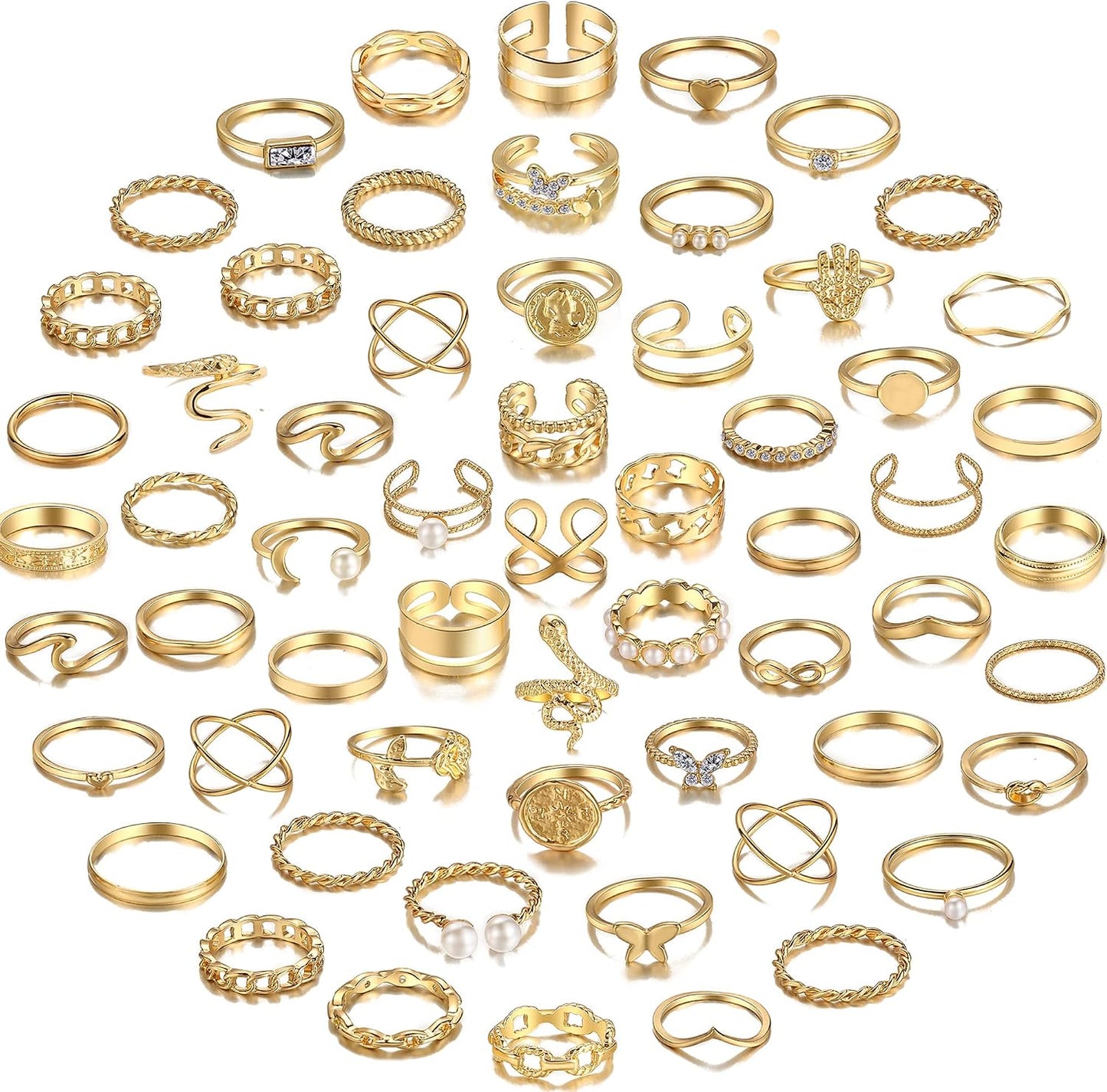 YEEZII Juego de 68 anillos para nudillos, dorados, para mujeres, ap...