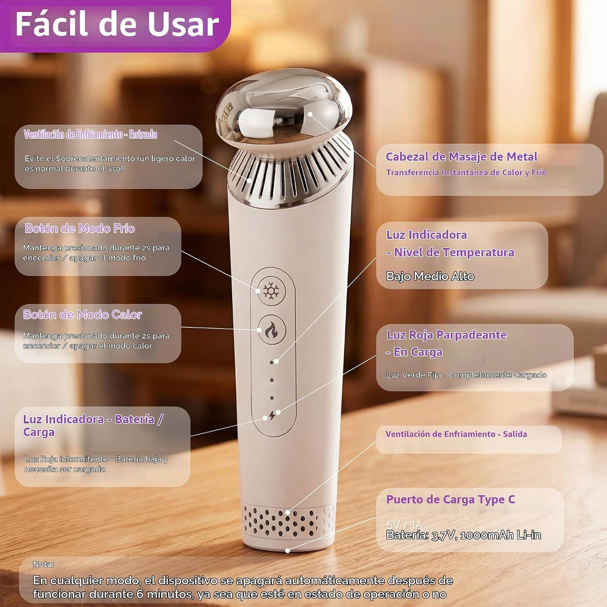 Varita deshinchadora para ojos y cara, masajeador facial 2 en 1 par...